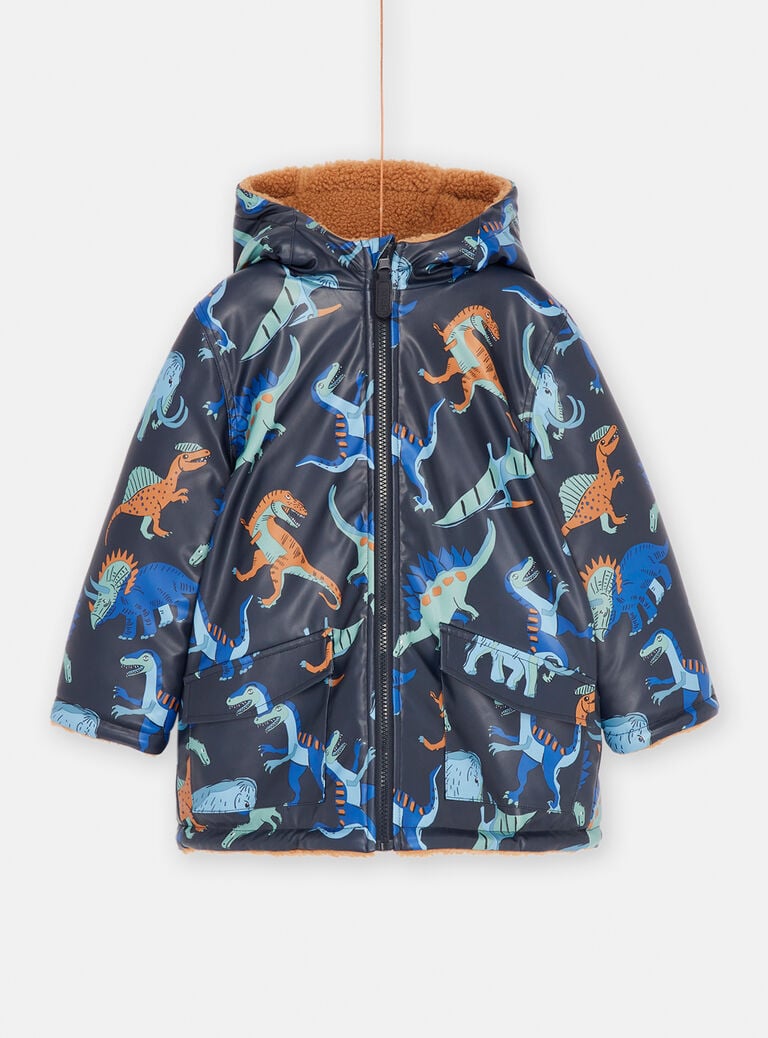Imperméable à capuche réversible bleu nuit et camel