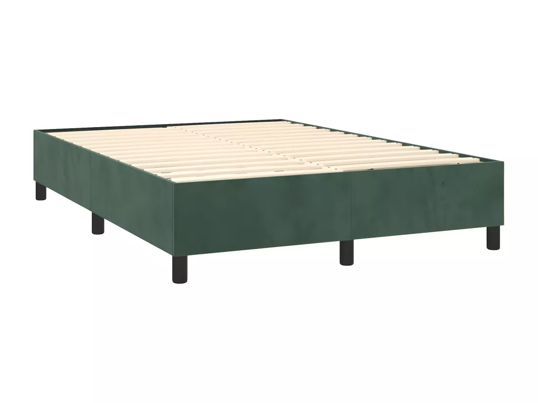 Sommier tapissier matelas et LED Vert foncé 140x200 cm Velours