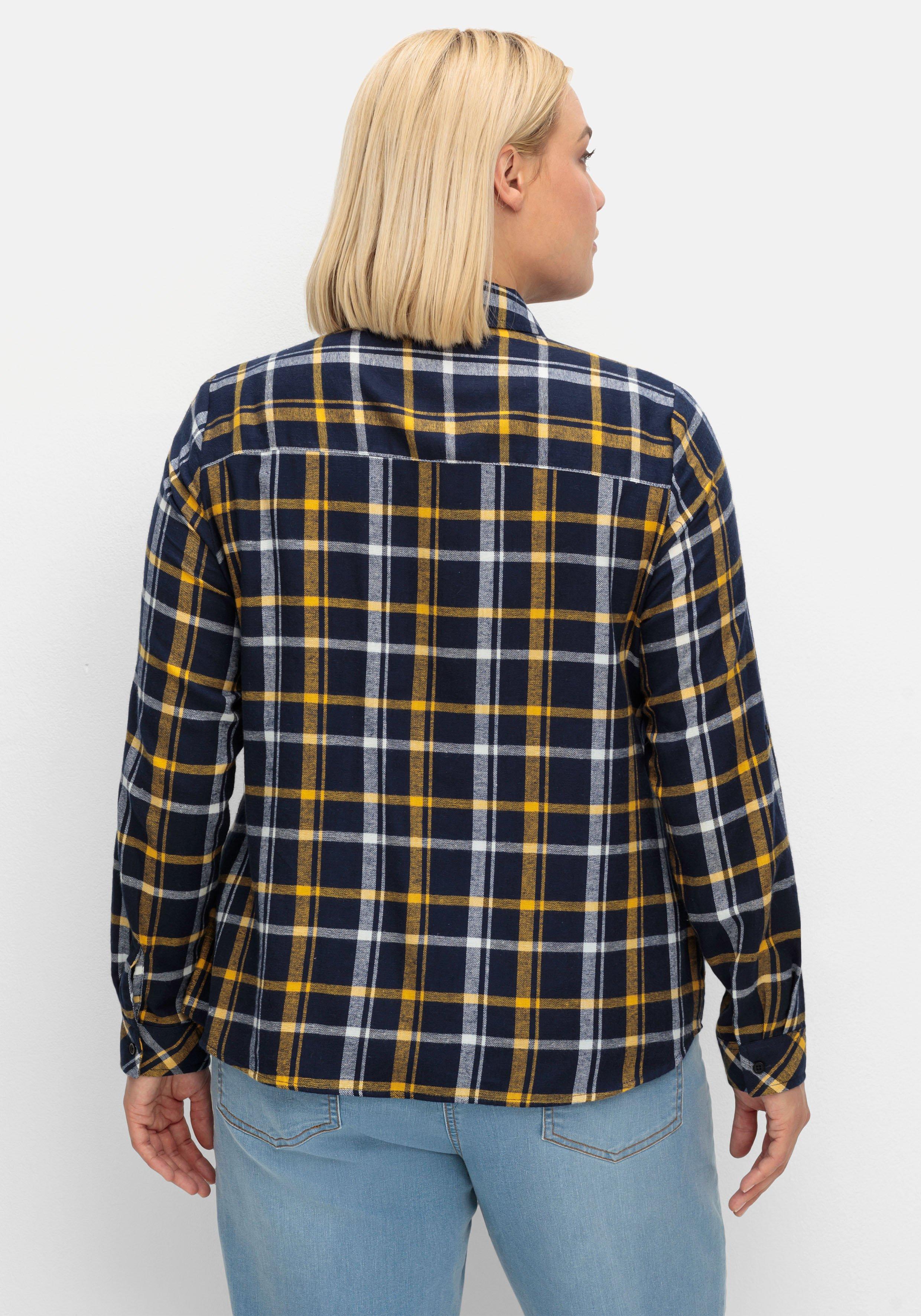 Karierte Flanellbluse mit Krempelärmeln