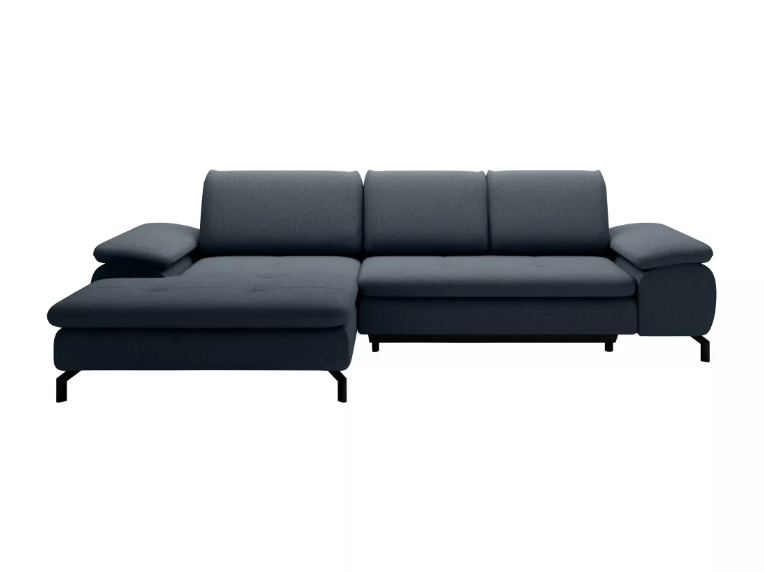 Canapé d'angle gauche convertible en tissu texturé bleu ARCHIBALD