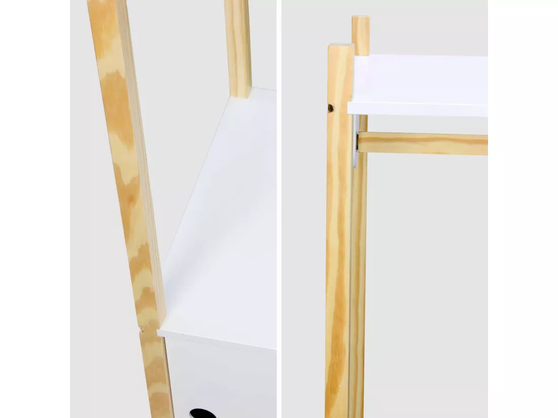 Penderie pour enfants - TOBIAS - deux portes coulissantes et portant bois massif en pin naturel blanc. 80X40X136.5CM
