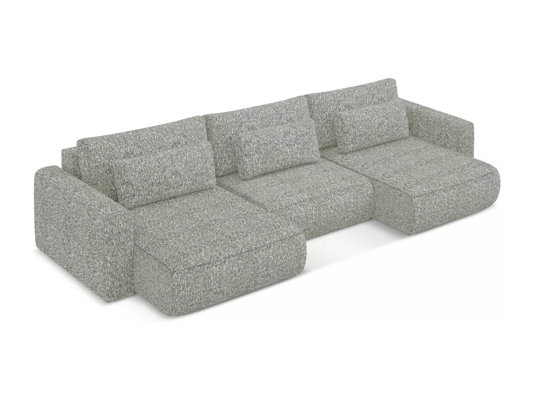 Canapé d'angle panoramique convertible en tissu texturé - gris beige - KAPUA