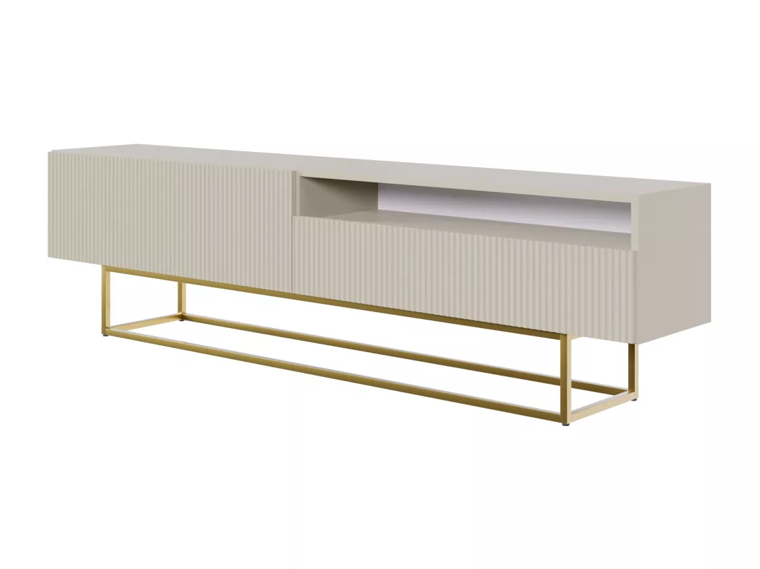 Meuble TV avec niche - 175 cm - taupe (gris-beige) sur pieds dorés - VELDIO