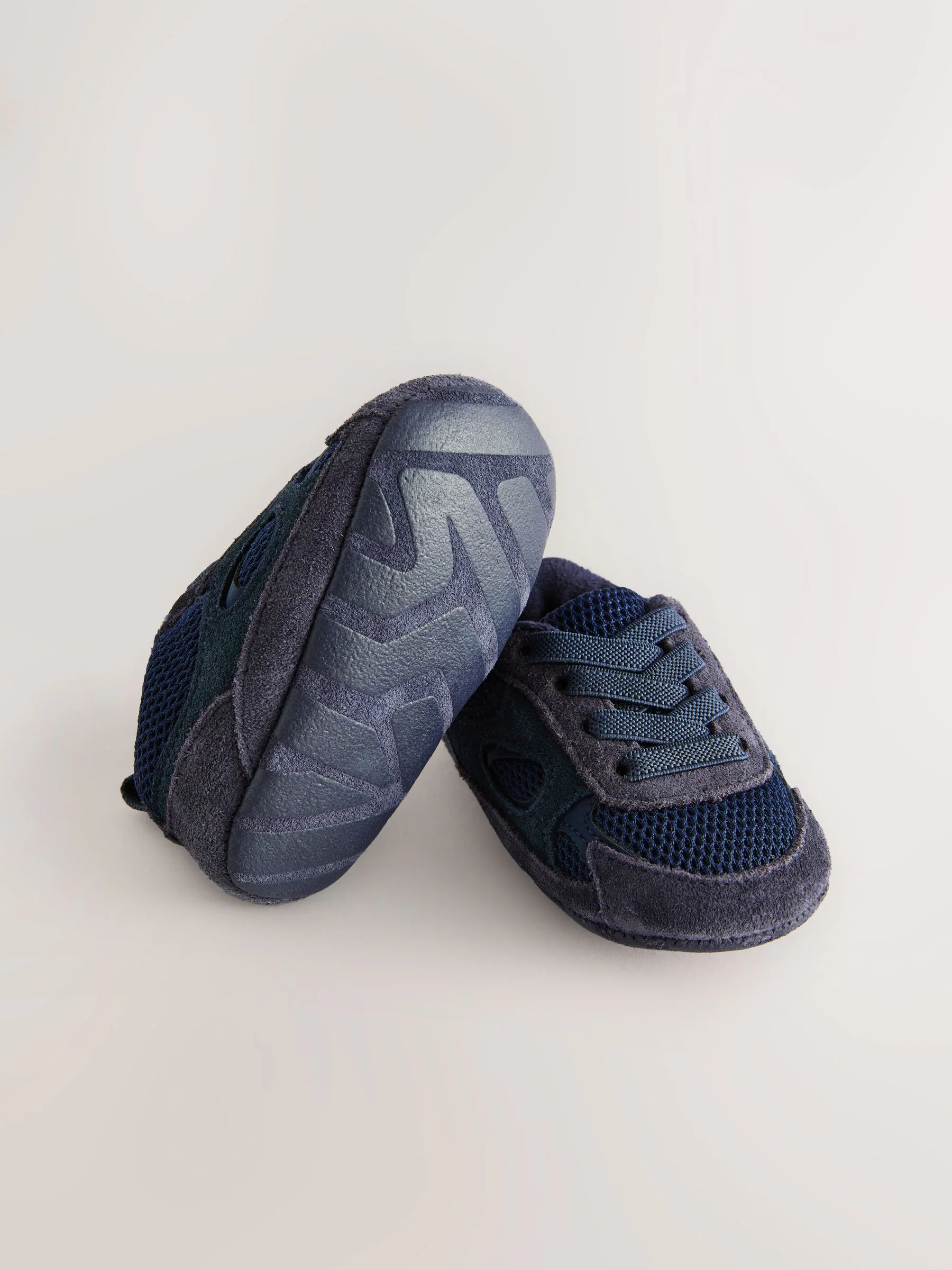 Marineblauw - Baby Elastic Lace Slip-Ons Trainers (0-2mths)