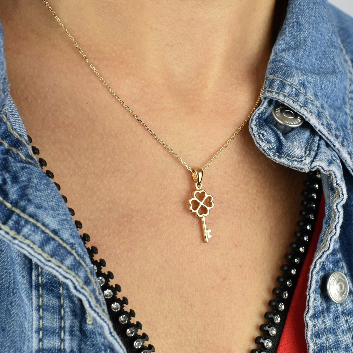 Collier clé de coeurs en forme de trèfle Plaqué OR 750 3 microns