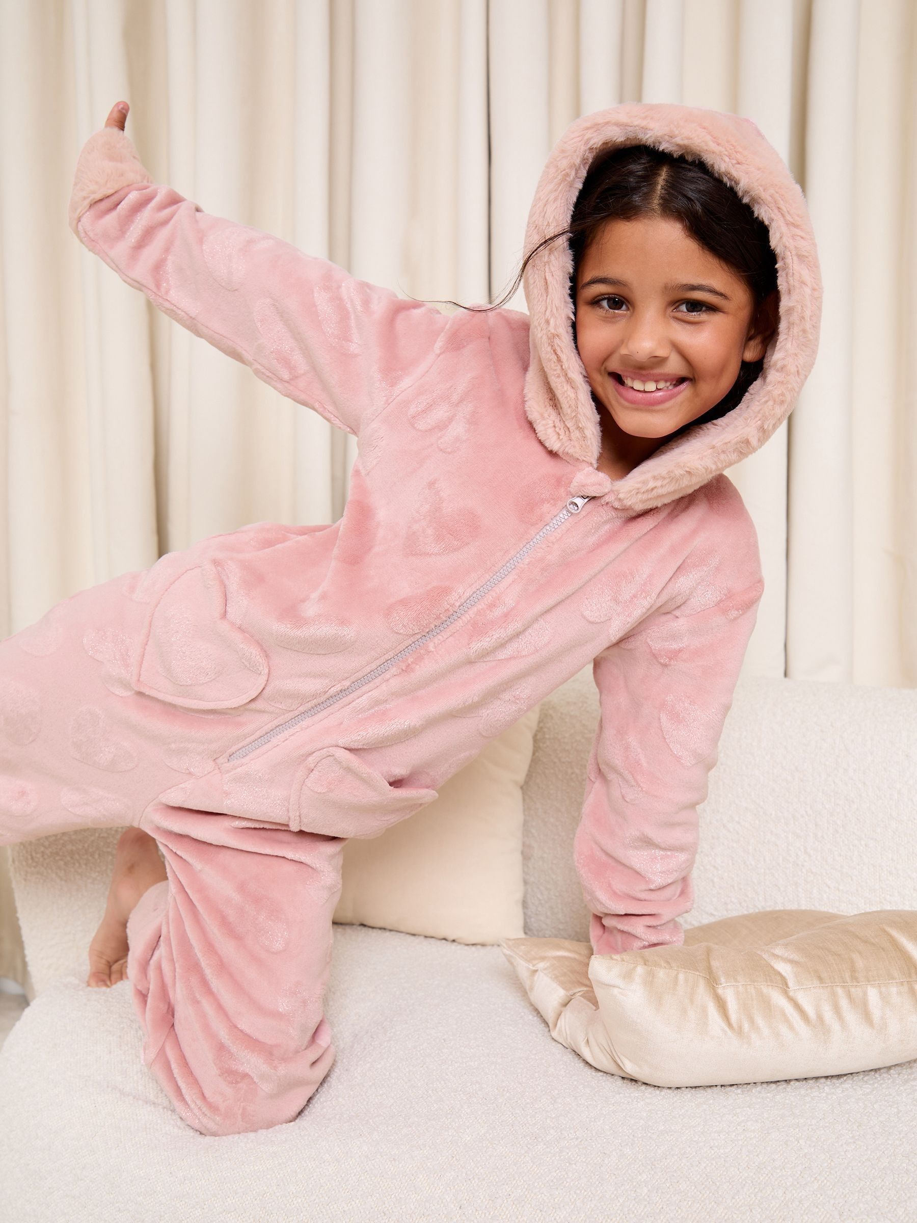 Lipsy Soft Touch Heart Fleece Onesie (5-16yrs)