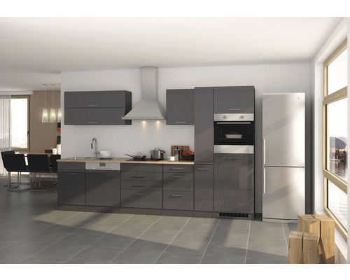 Held Furniture keukenblok zonder apparatuur Milan 330 cm grijs hoogglans gedemonteerd omkeerbaar model 624.1.6211