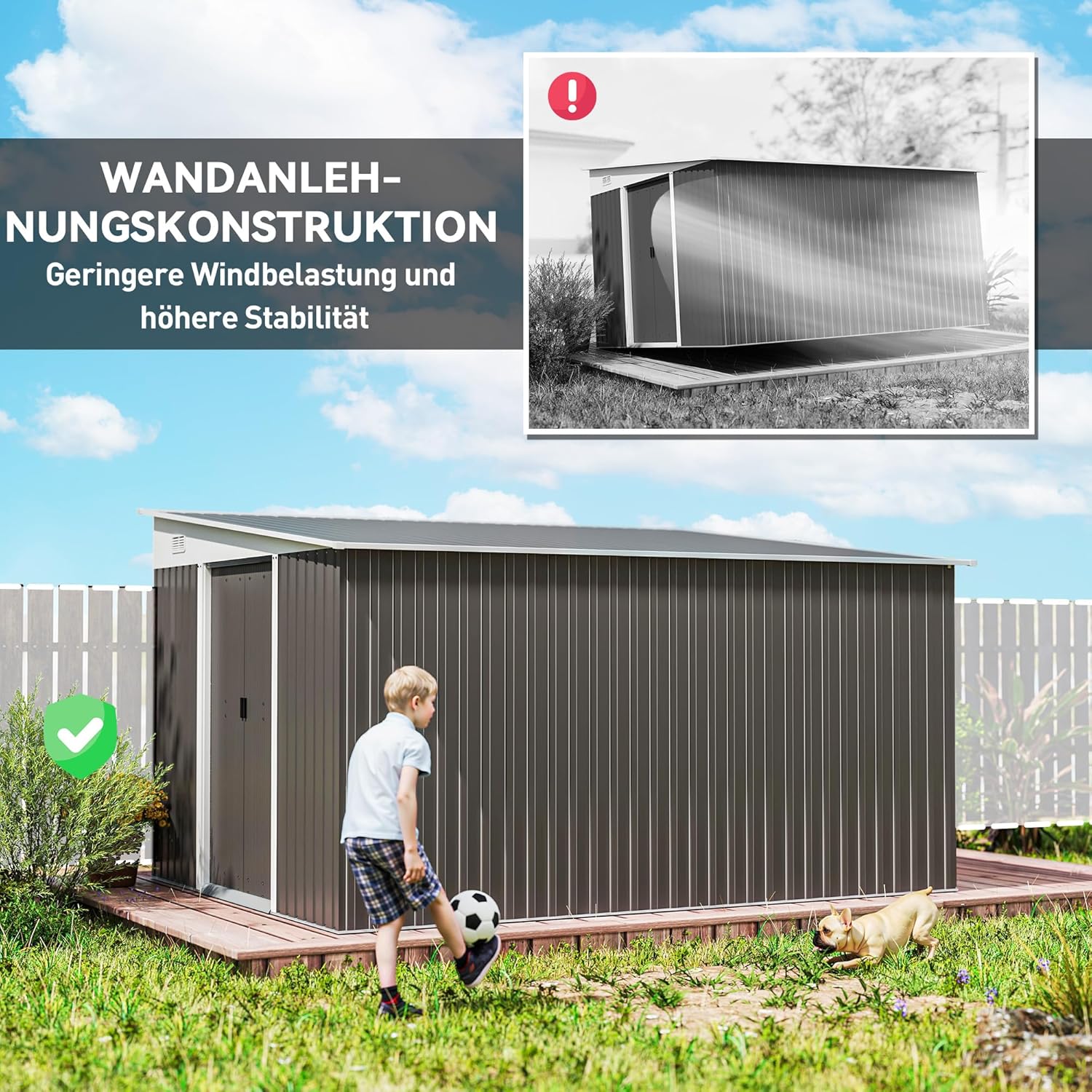 Outsunny Metall Gerätehaus 280x345x201cm 19,4m³ Gartenhaus mit Pultdach Schiebetür wetterfest Geräteschuppen Schuppen Outdoor Schrank für Außenbereich Hinterhof Anthrazit Garten, Grau
