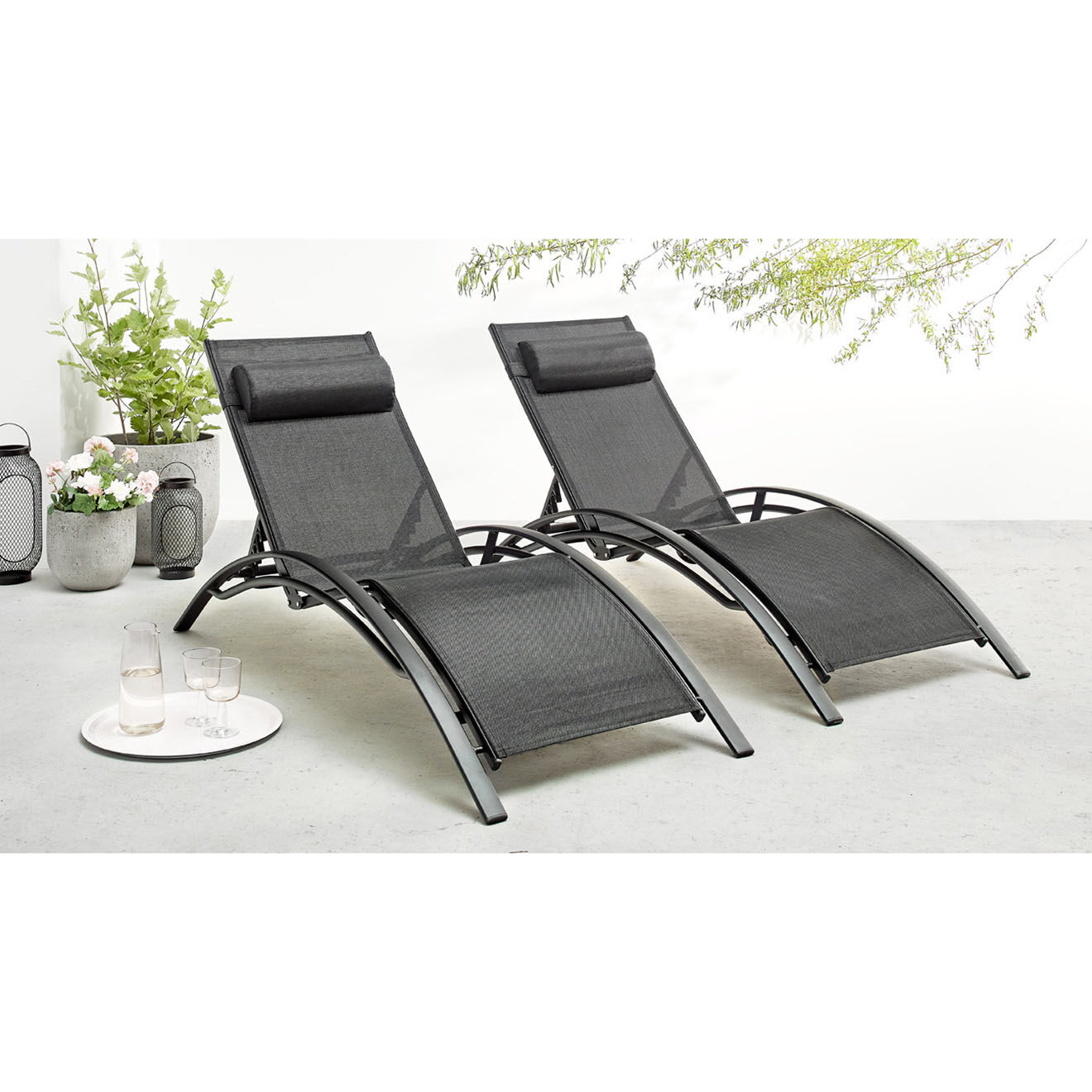 Côté Lounge 2 Bains de soleil Hawai noir - 66x179x30 cm