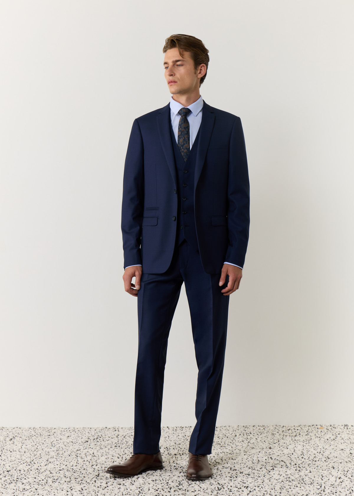 Costume 2 pièces Regular en laine unie bleu indigo