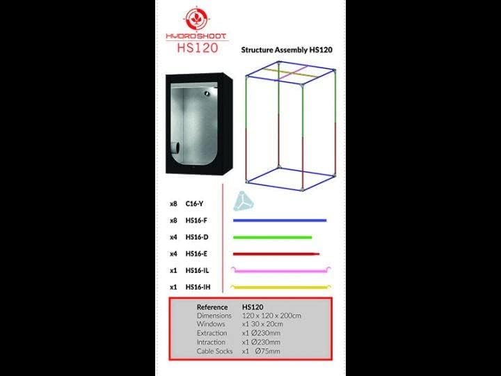 Secret Jardin Hydro Shoot HS 120 Grow-box 120x120x200 cm Grow-room Growschrank Grow-zelt Darkroom verschiedene Größen Pflanzen-zelt Grow Gewächshaus Indoor für Chili Zuchtzelt inkl. Blüte Booster