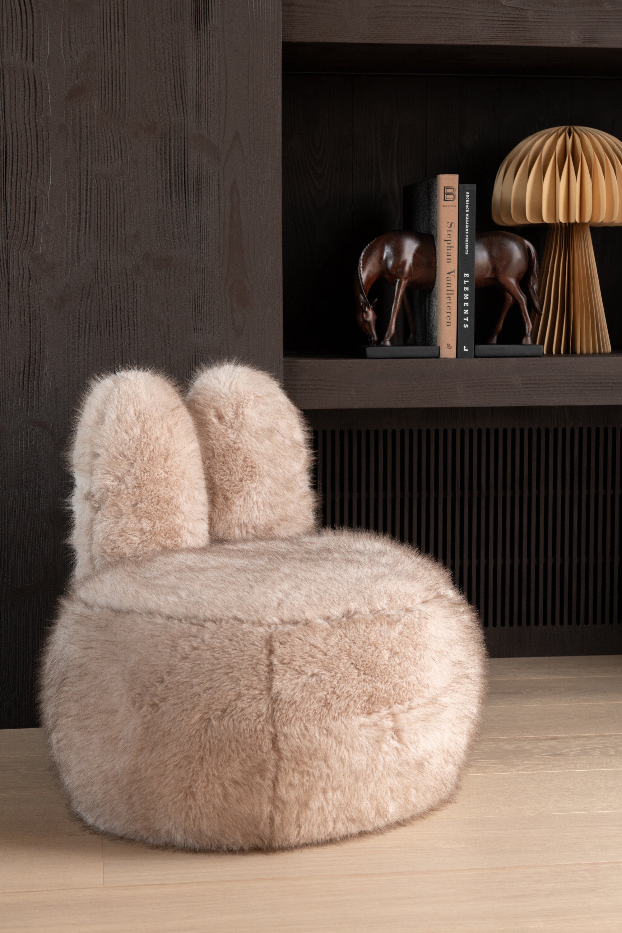 J-Line kruk Fur Bunny - hout - beige