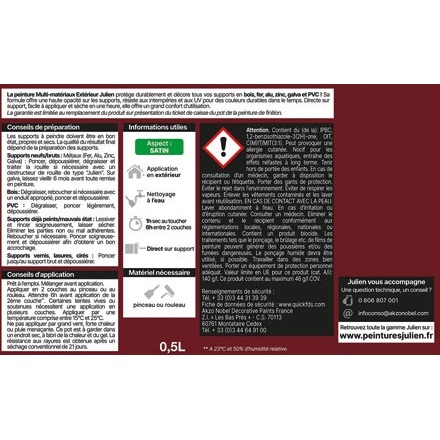 Peinture 0,5 L Extérieur Multi-matériaux - Rouge Basque RAL3004