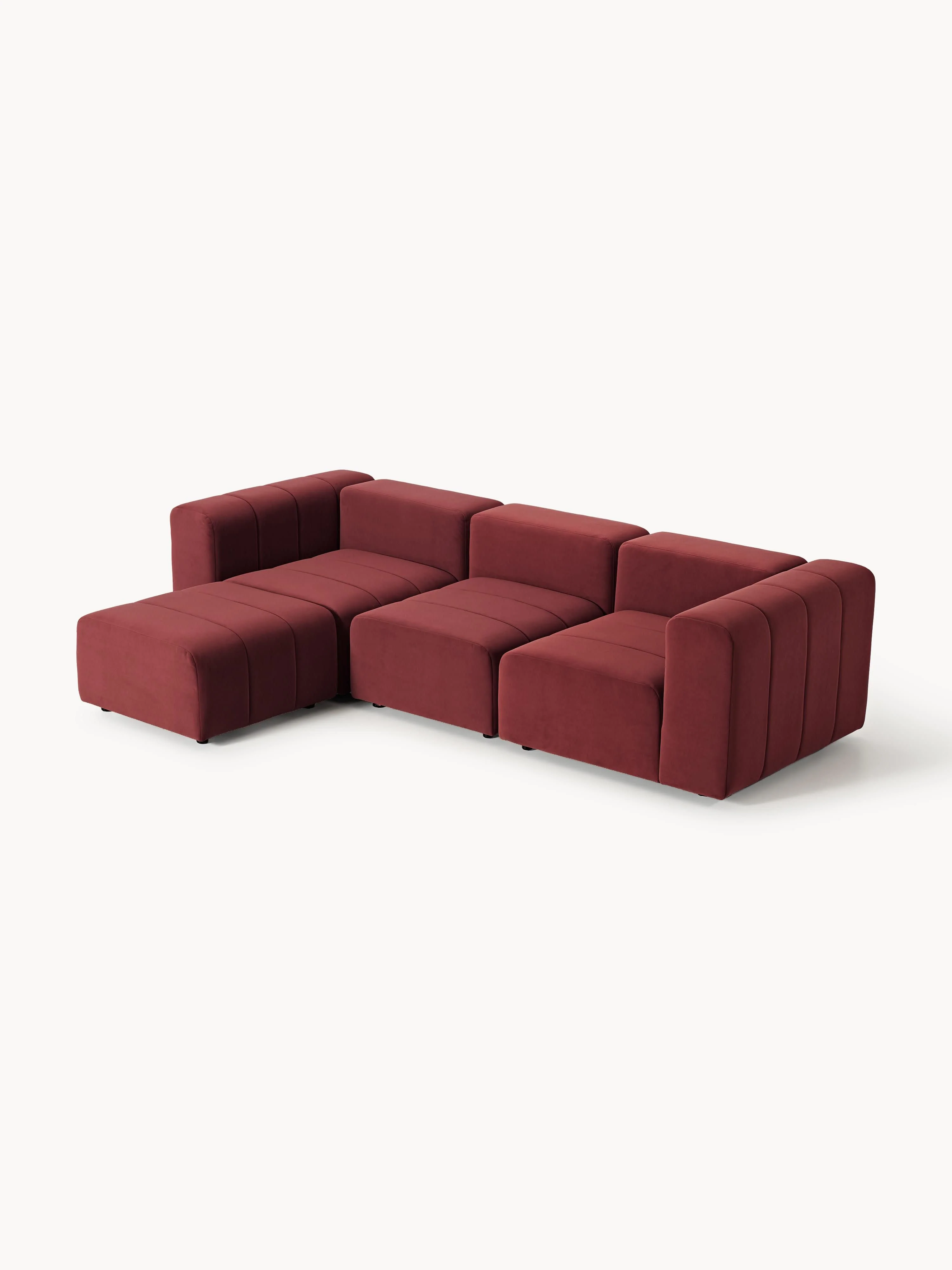 Fluwelen modulaire bank Lena (4-zits) met poef (links/rechts)