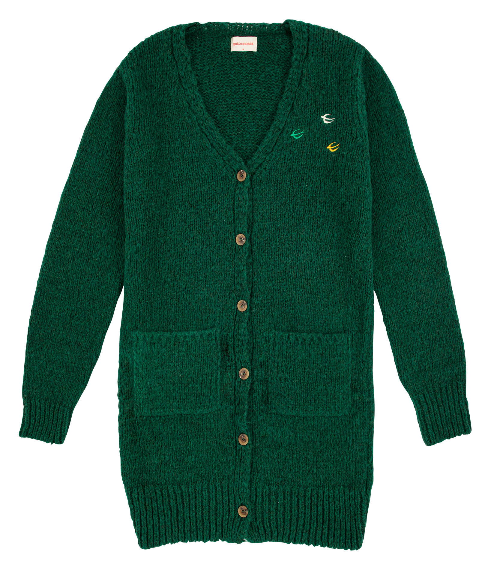 Long cardigan col V en maille texturée| Vert