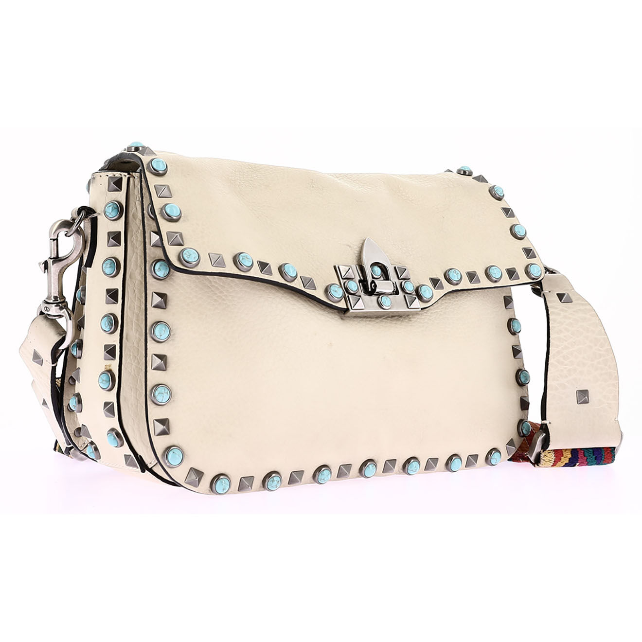 Valentino Sac bandoulière en Cuir Guitar Rockstudi beige - Très bon état - Longueur 25.5 cm