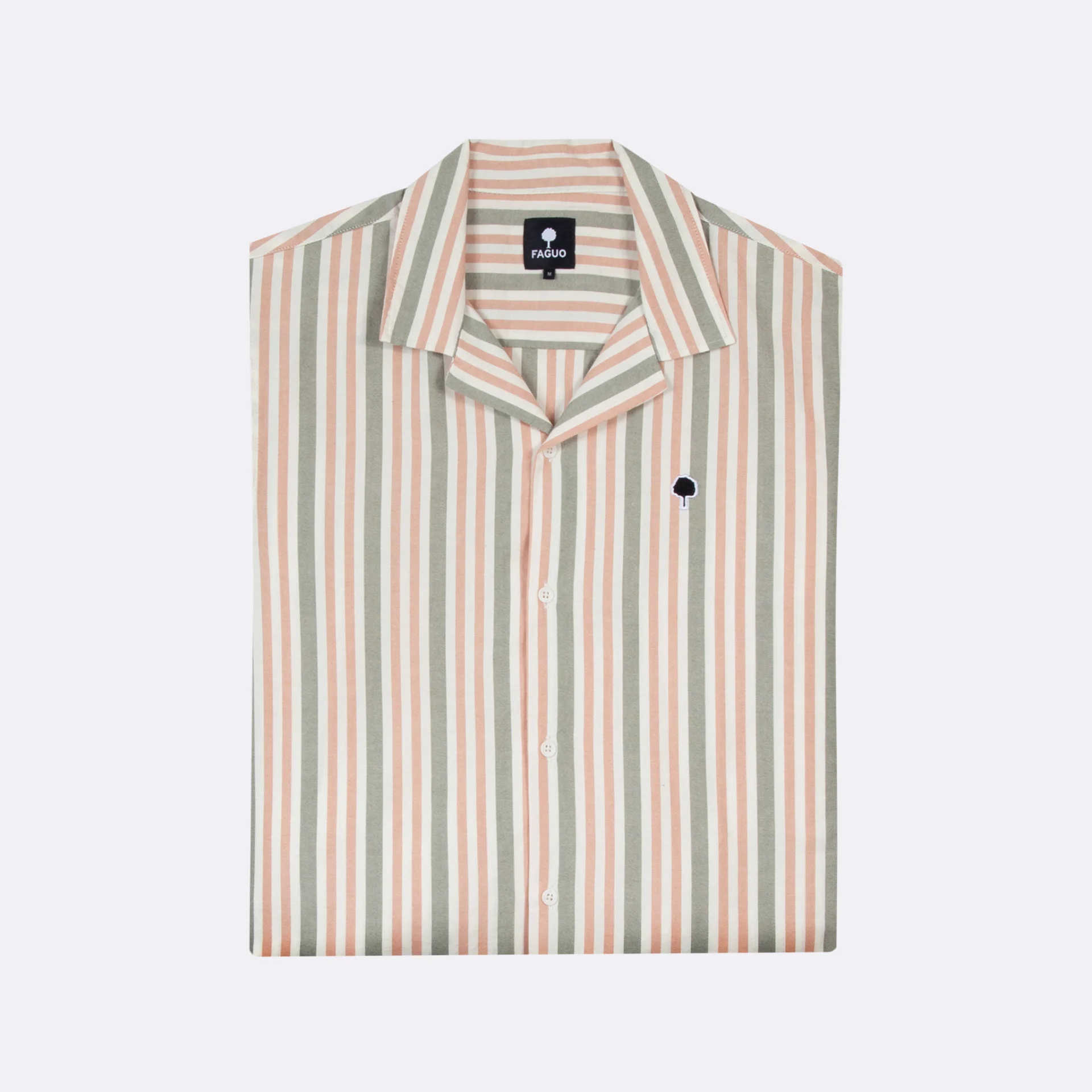 Chemise rayée kaki & terracotta coton - modèle vimy