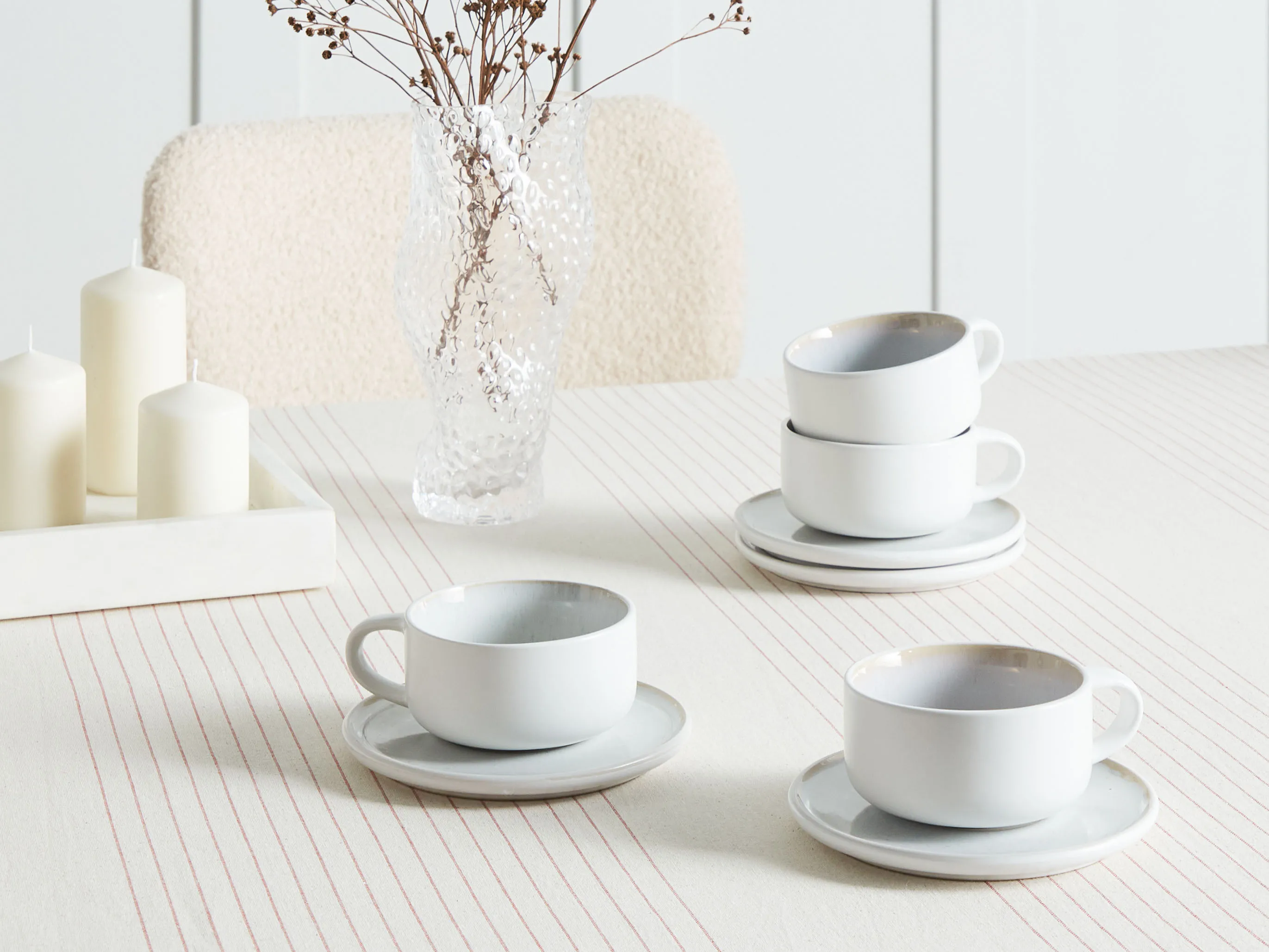 Set van 4 kopjes met schotels SESAME Steengoed Gebroken wit
