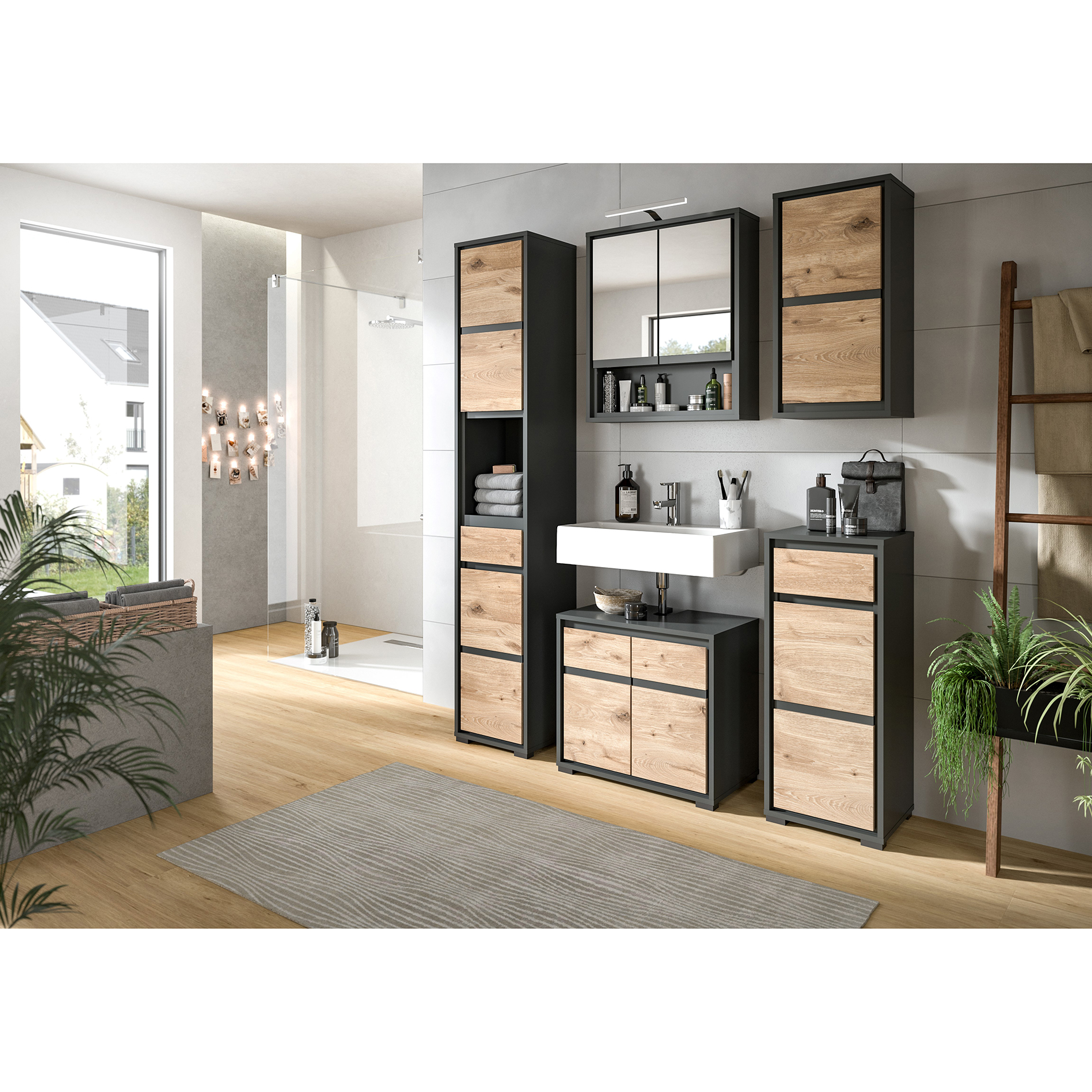 Spiegelschrank JARU - anthrazit - 60 cm breit