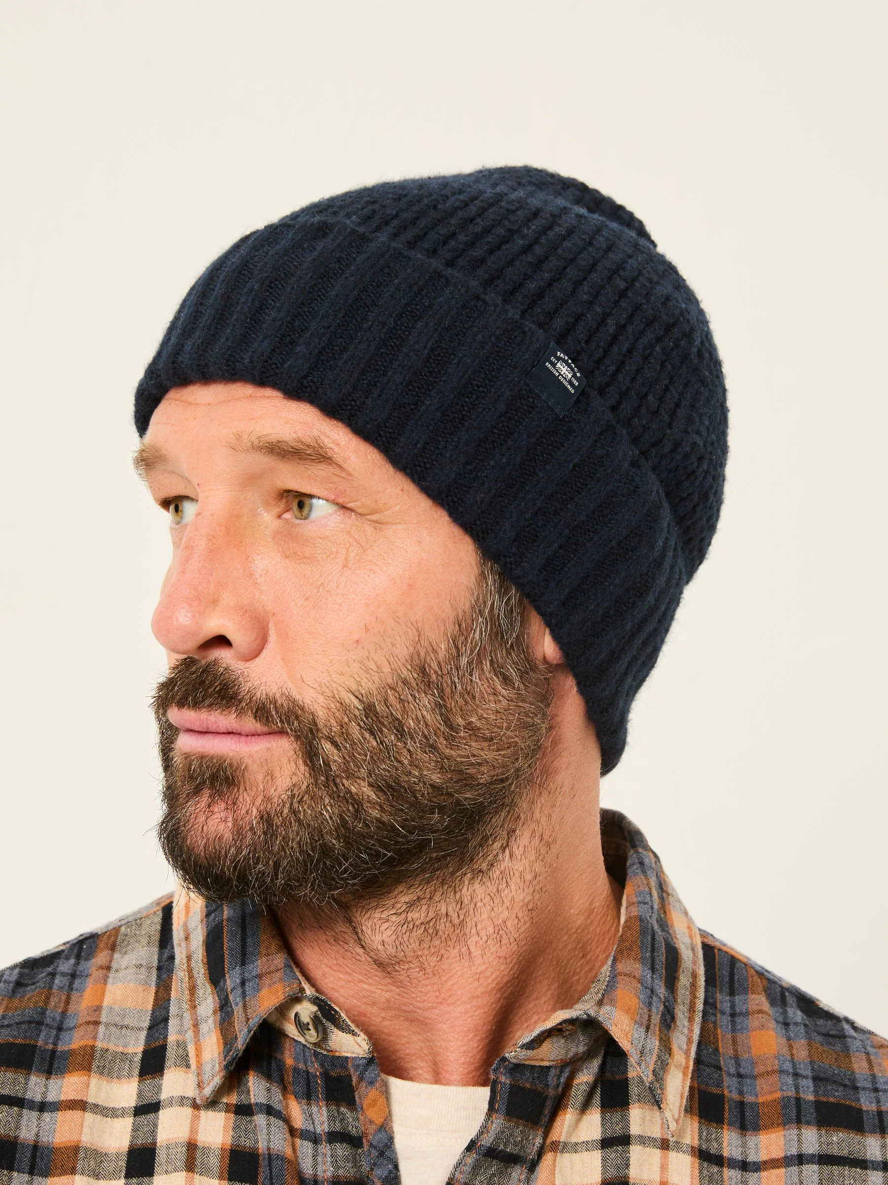 Marineblauw - FatFace beanie met wafelpatroon