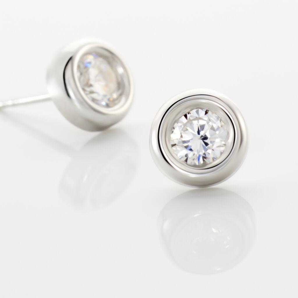 Boucles D'oreilles Puces Eden Serti Pneu Or Blanc Oxyde De Zirconium