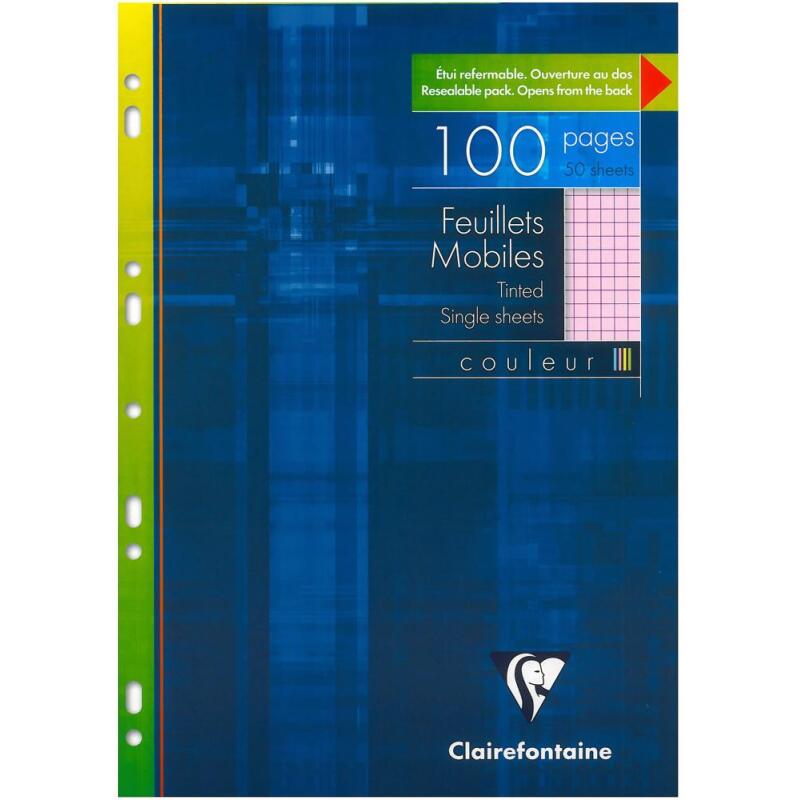 Feuillets mobiles de couleur sous étui A4 100 pages perforées petits carreaux