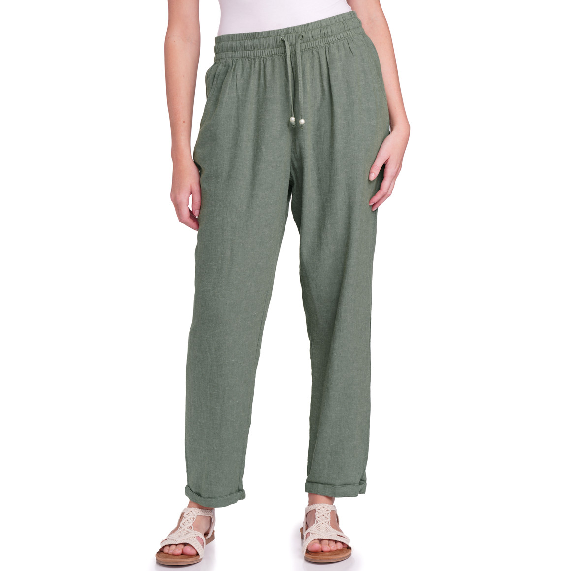 Gina Benotti Damen Leinen-Hose mit Tunnelzug dunkelgrün