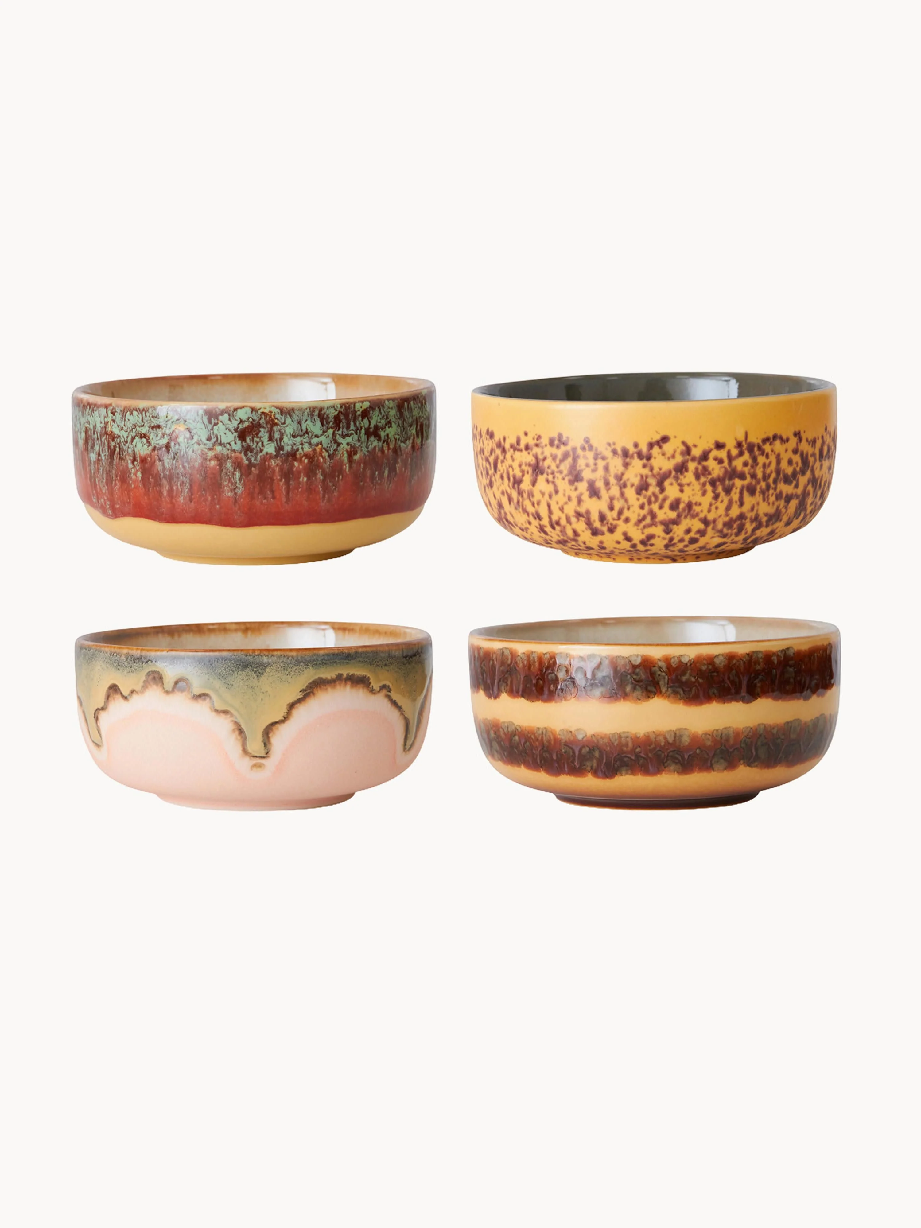 Handgemaakte schalen 70's van keramiek, 4-delig