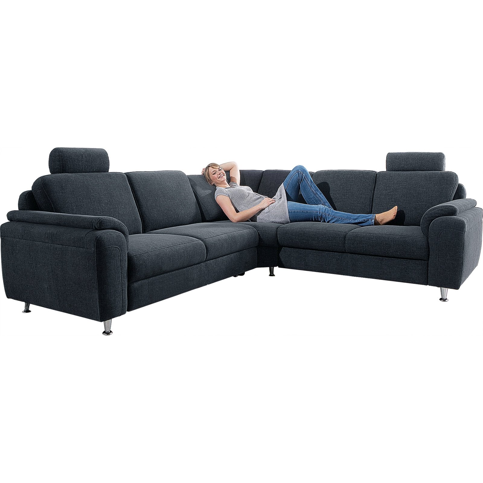 Ecksofa Offenburg Stoff grau, Ottomane links