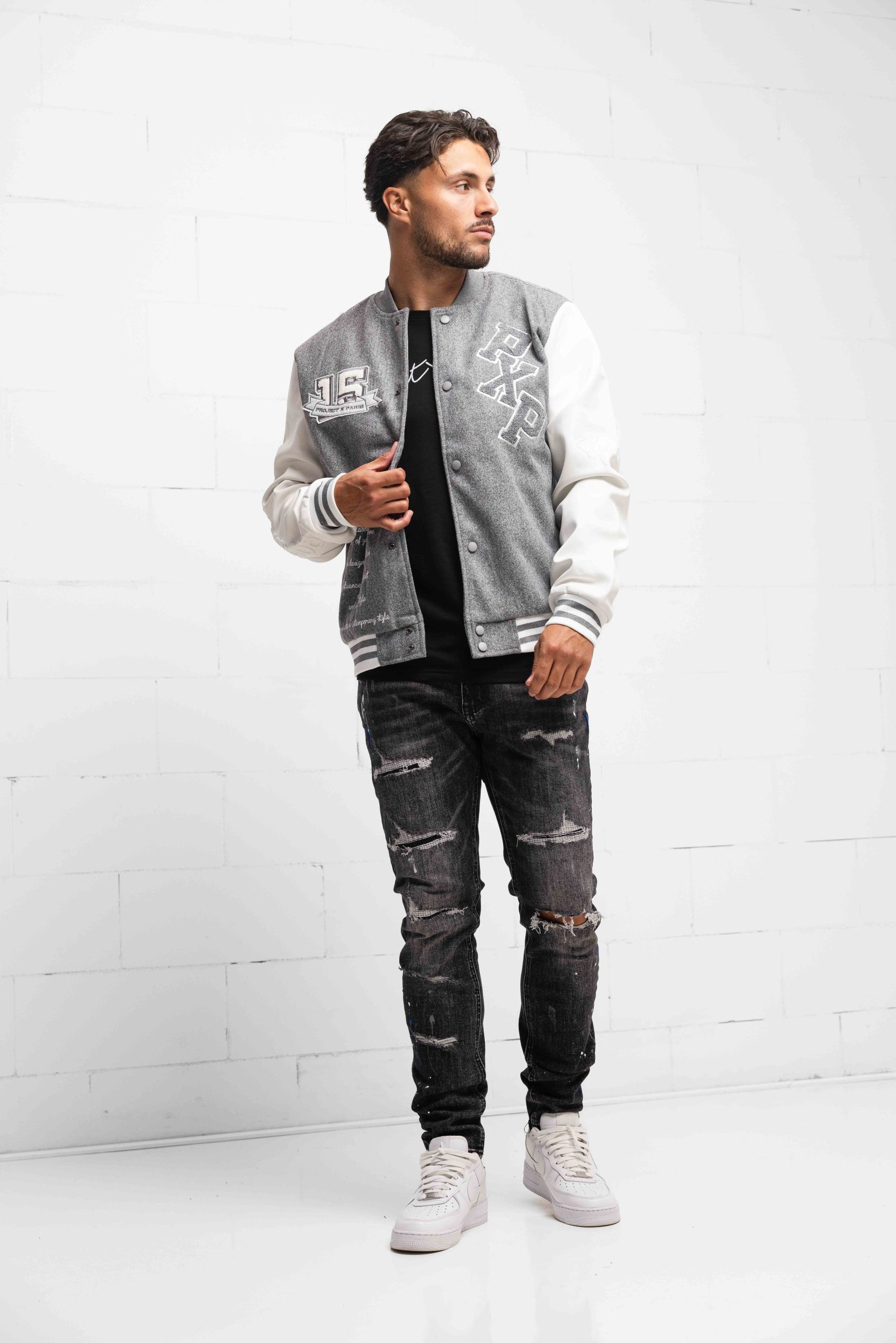 Project X Paris Oversized University Varsity Jas Heren Grijs