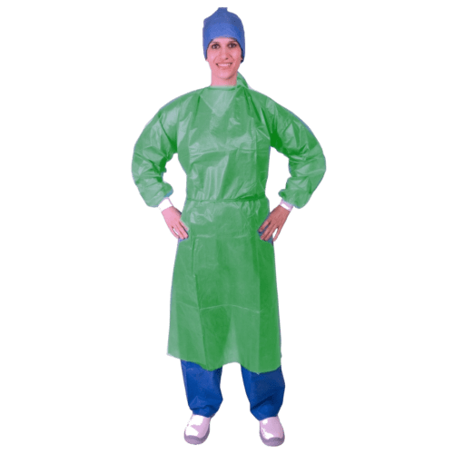 Blouse de soins et protection 35g/m² PLP enduit PE à liens poignets jersey vert foncé taille unique 130cm Paredes