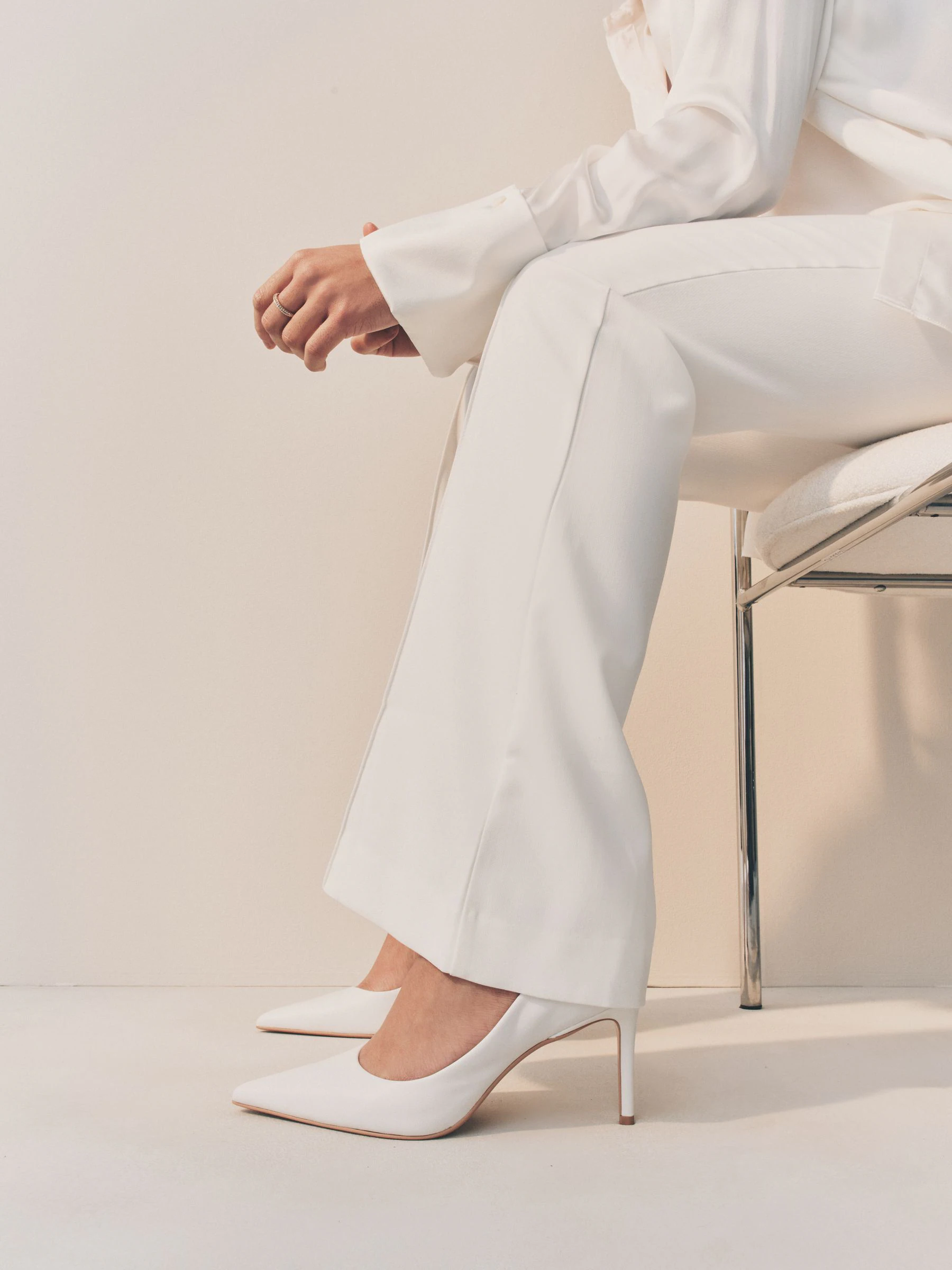 Wit - Leren mid-court pumps