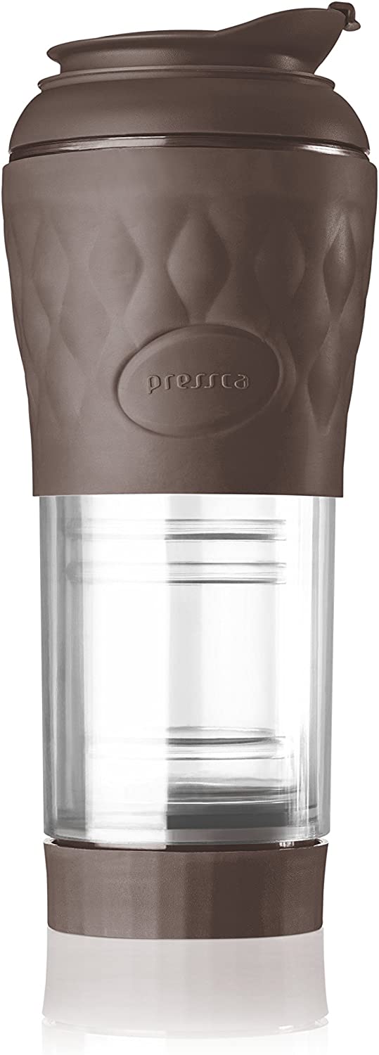 Cafeteira Port&aacute;til Pressca 350 ml, com isolamento t&eacute;rmico. Filtro reutiliz&aacute;vel de inox. Infusora de ch&aacute; manual. Livre de BPA. 22 cm de altura.