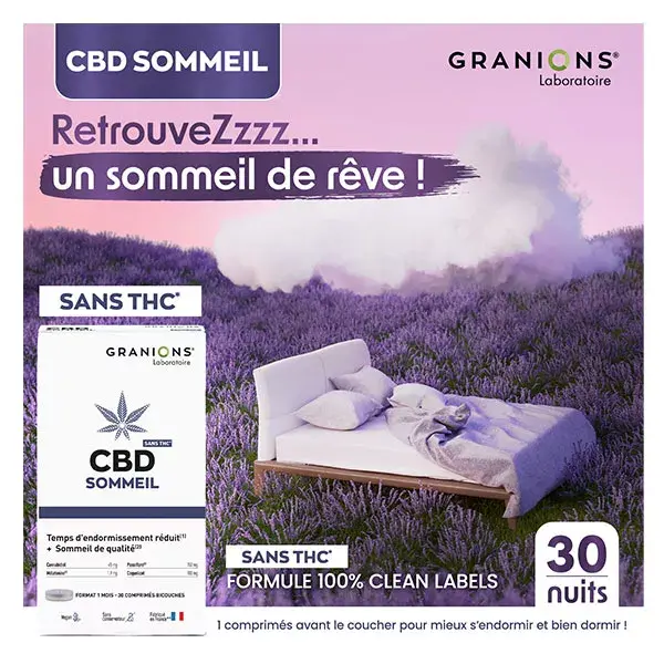 Granions CBD Sleep - Canabidiol + Melatonina - Sem THC - 30 Comprimidos