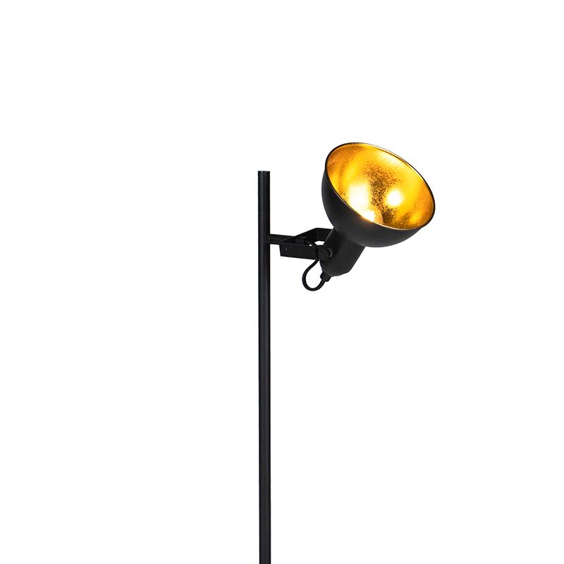 Industriële vloerlamp zwart met goud 1-lichts - Tommy