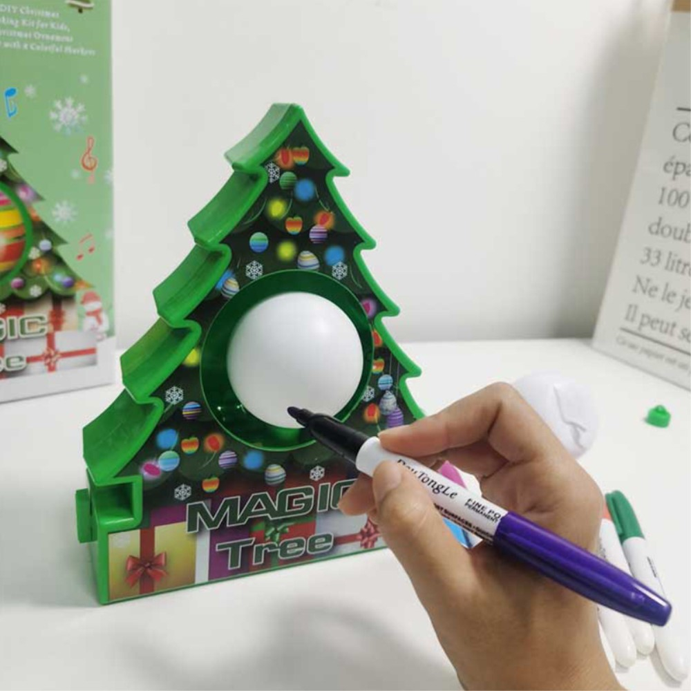 (12-tlg. Set) DIY Christbaum Kugeln Rotierer Weihnachts Tannenbaum mit Filzstiften zum Bemalen - Grün