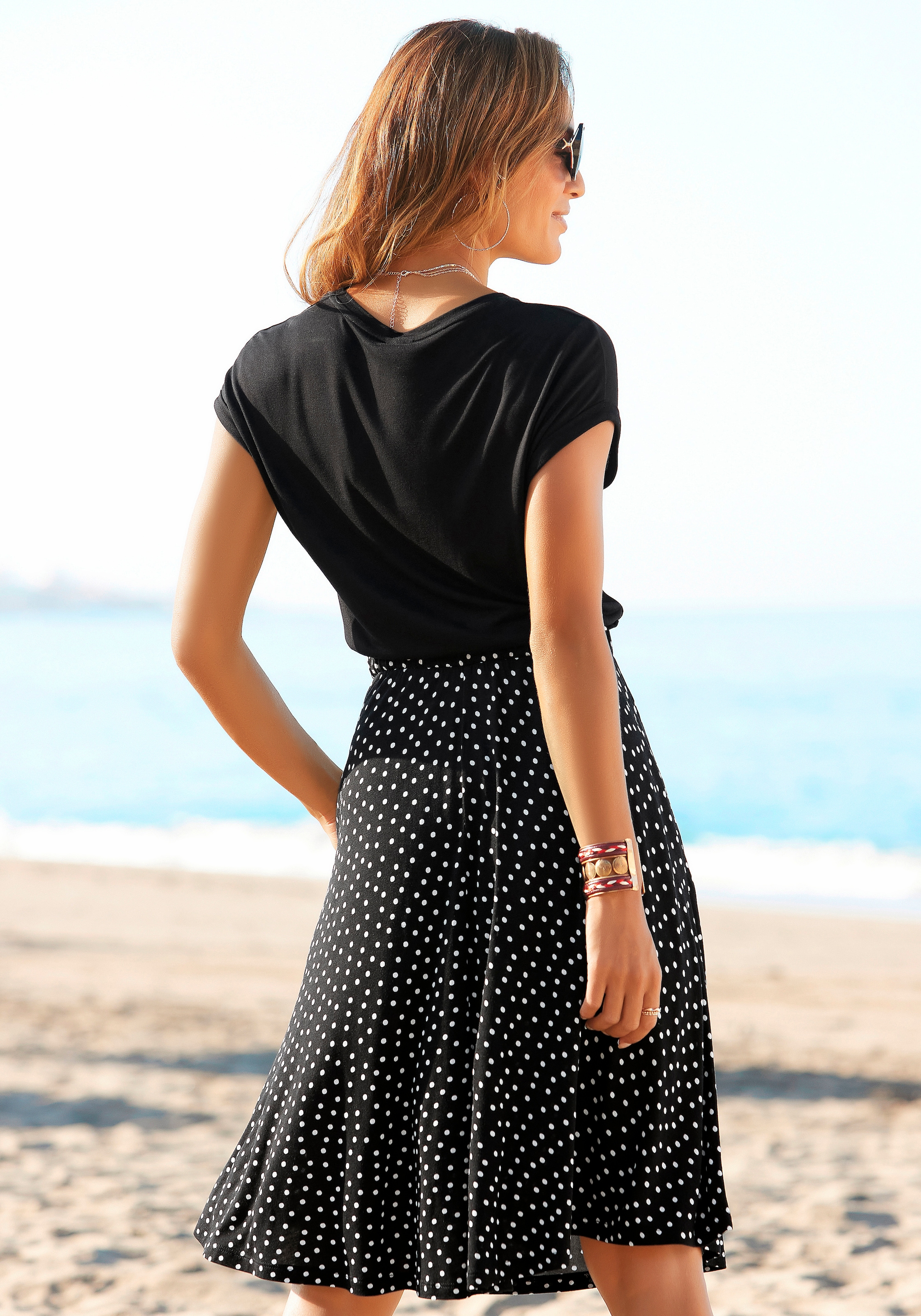 Beachtime Jerseykleid mit Paperbag-Bund und Taschen, Druckkleid, sommerlich