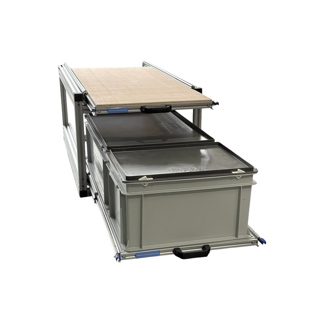 Dubbel 90x40cm Schuifframe met 2 bakken en multiplexplaat