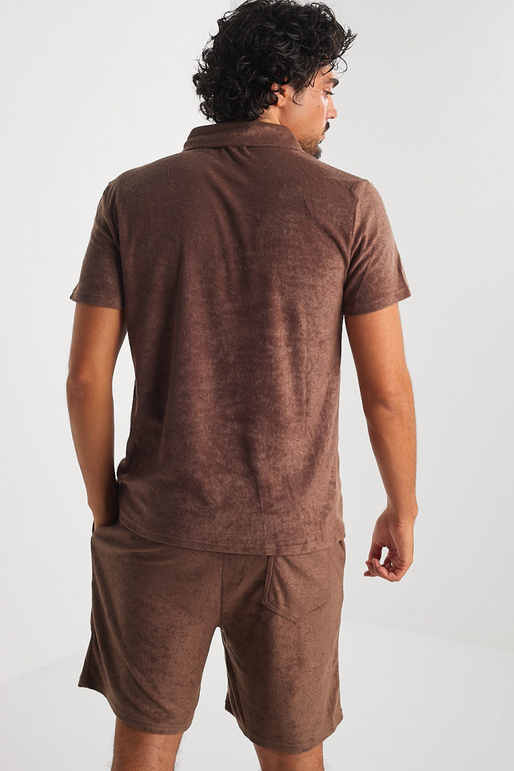 Ensemble 2 pièces polo + short marron en velours