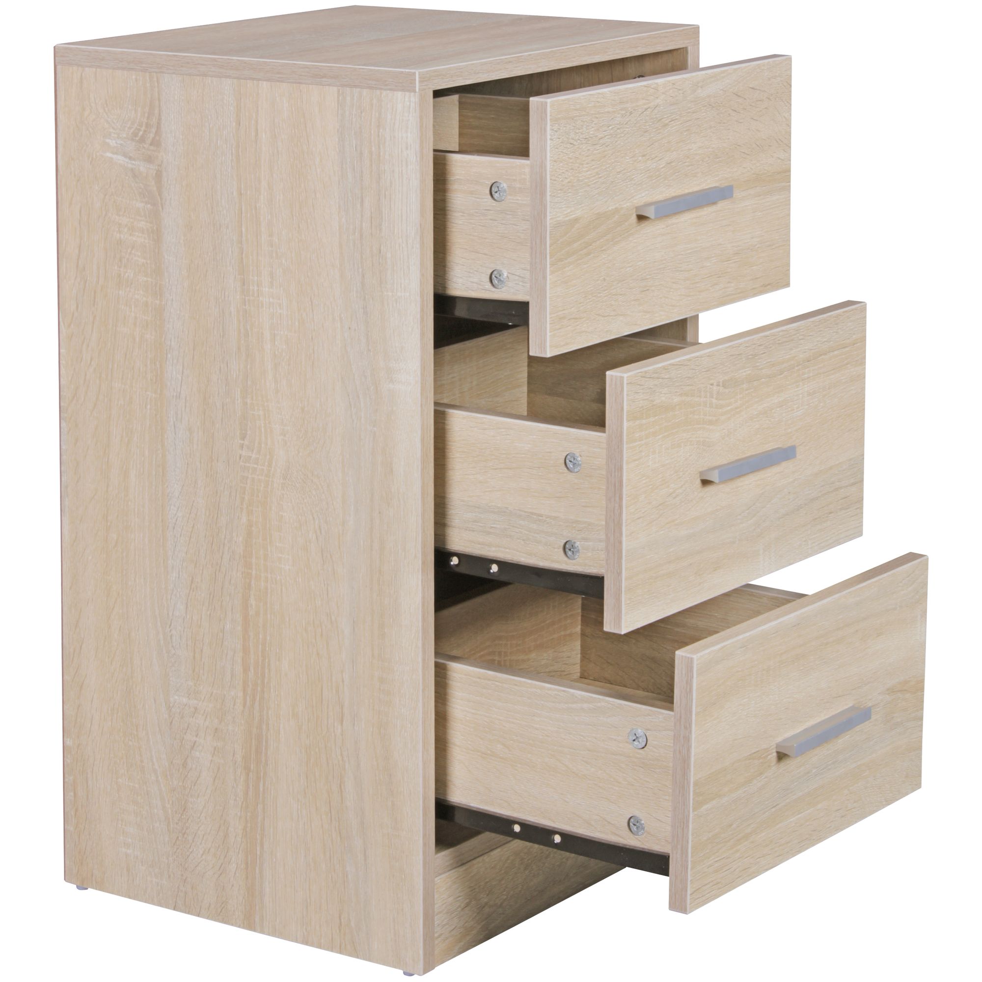 KADIMA DESIGN Moderner Nachtschrank: Holz, 3 Schubladen, in Schwarz/Weiß/Sonoma, melaminharzbeschichtet