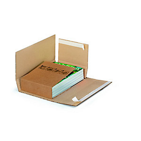 Etui-croix postal avec fermeture adhésive en carton simple cannelure brun - L. Int. 24 x l.18 cm - Lot de 50