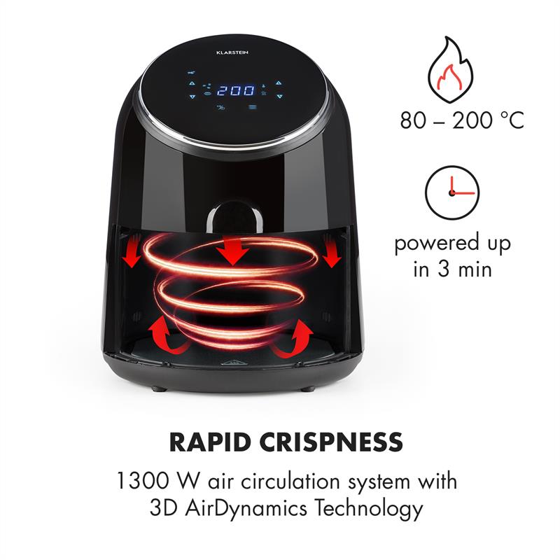AirVital Heißluftfritteuse 1300W 2,5l CeraPlus-Antihaft Touch schwarz