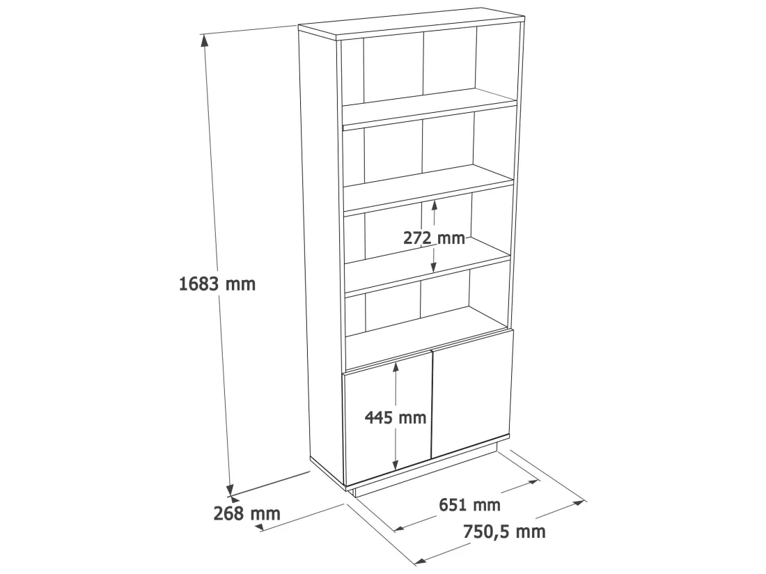 Bibliothèque avec 2 portes et 4 niches - Blanc et naturel - LOTULA