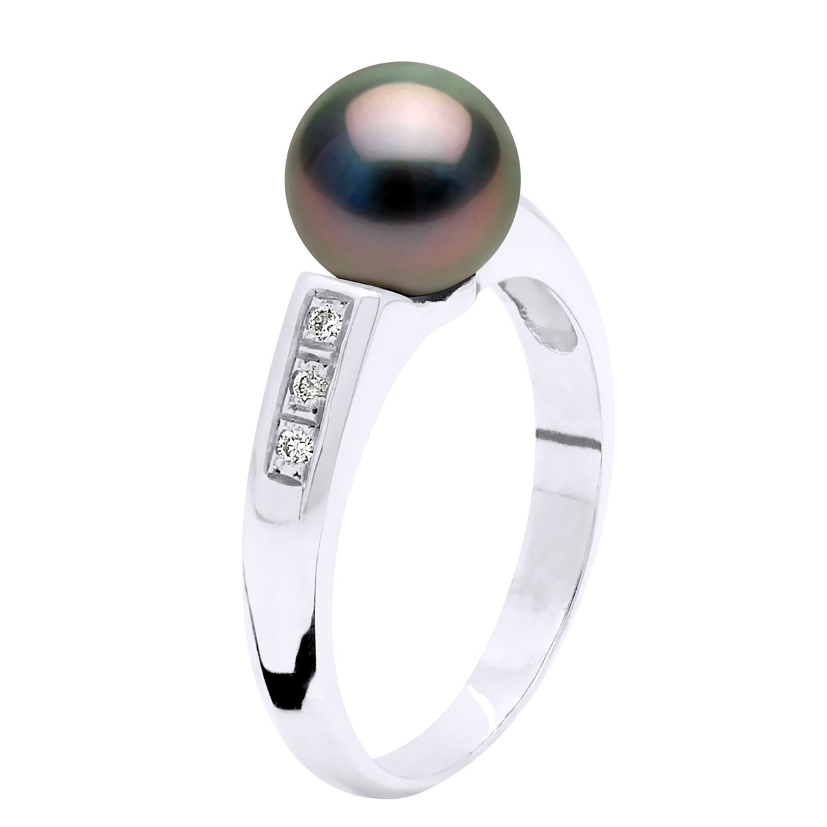 Bague Stella Jonc Perle de Tahiti 8-9 mm & Diamant - Or Blanc
