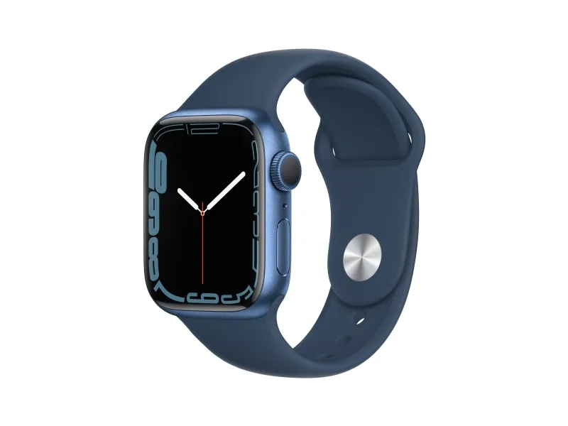 [OUTLET] - Apple Watch Series 7 (GPS) - 41 mm - blå aluminium - smart ur med sportsbånd - fluoroelastomer - afgrundsblå - båndstørrelse: Almindelig - 32 GB - Wi-Fi, Bluetooth - 32 g