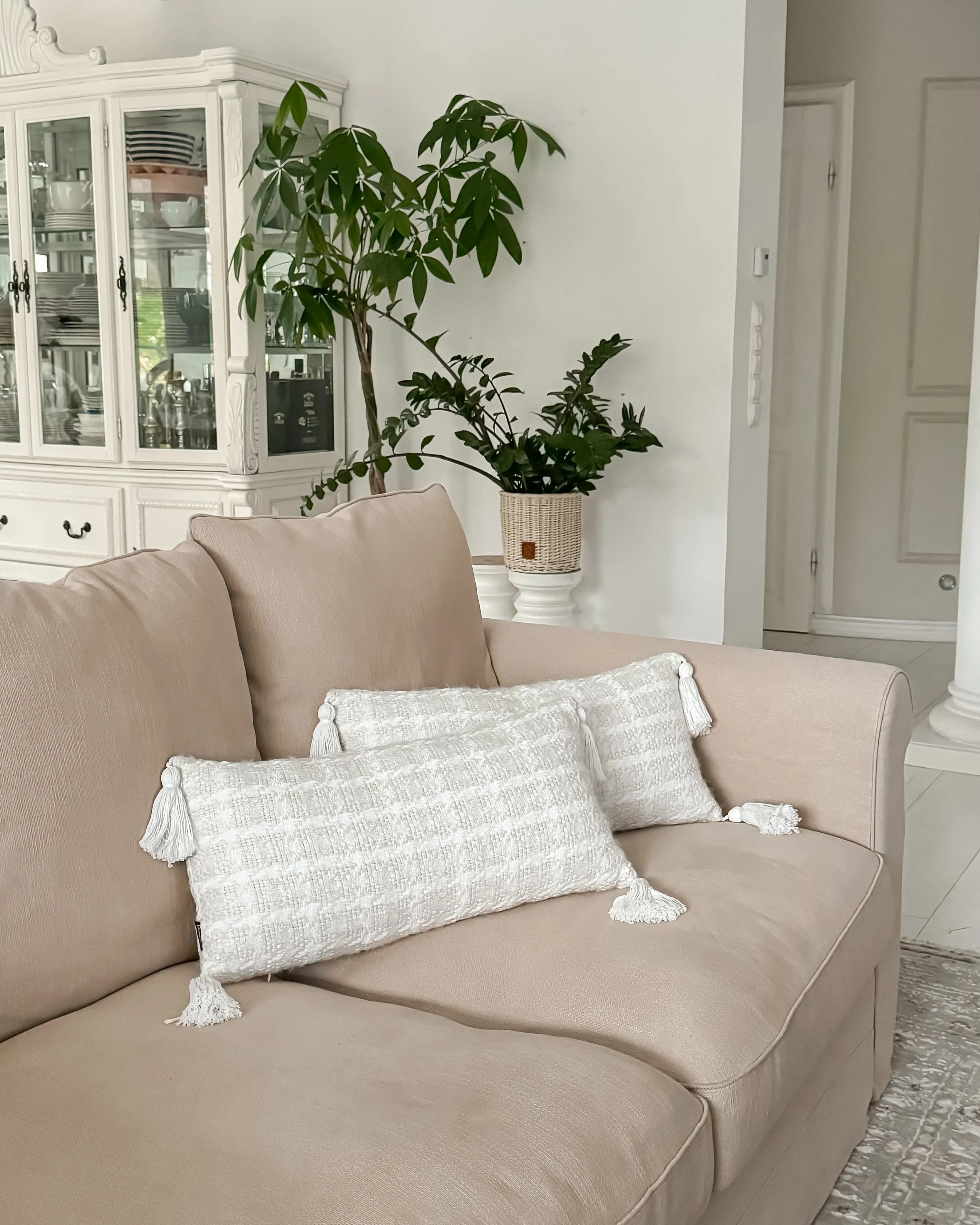 Set van 2 sierkussens DOURIS 30 x 60 cm Lichtbeige geblokt patroon