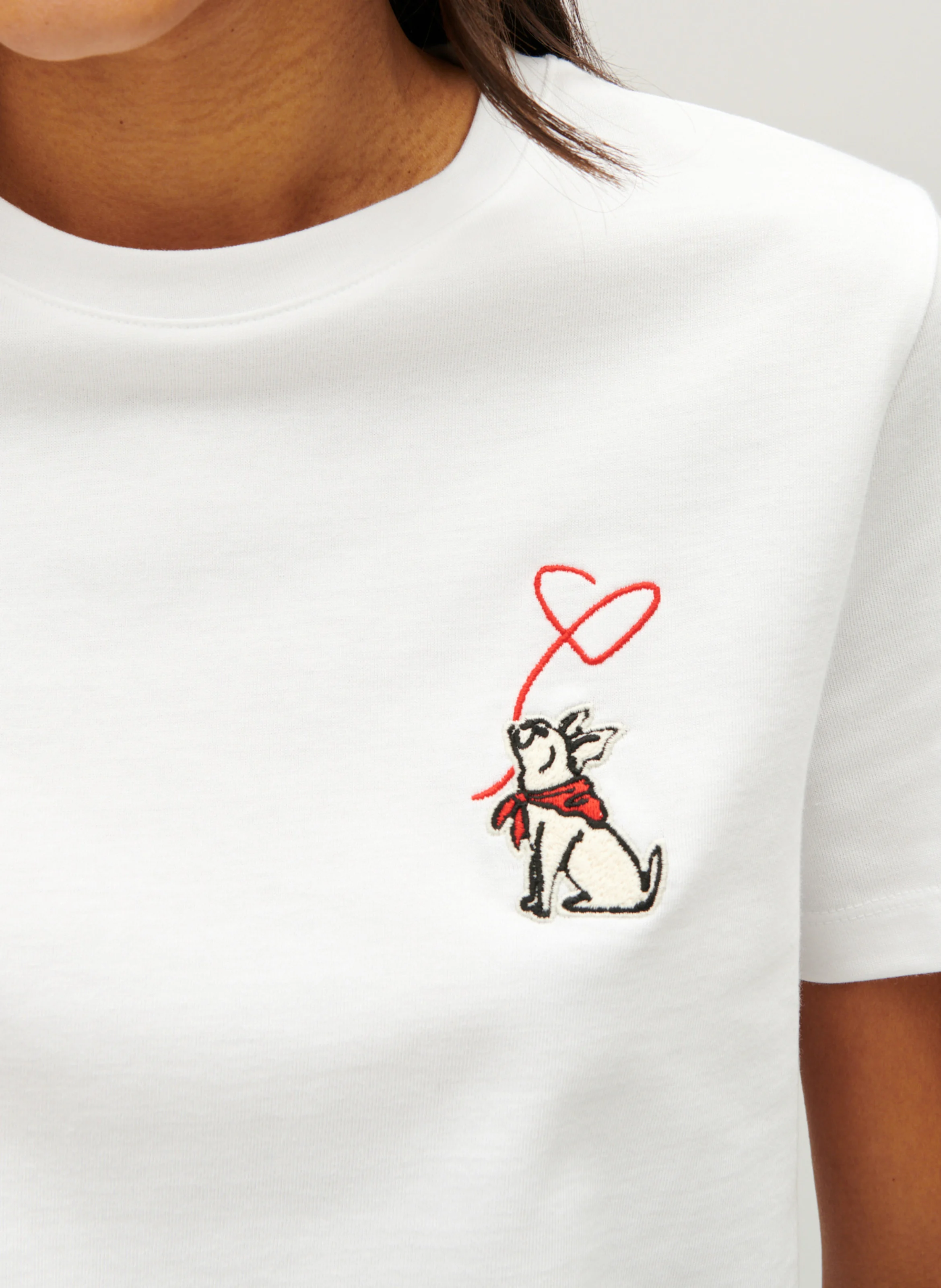Tee-shirt col rond brodé en coton | Blanc