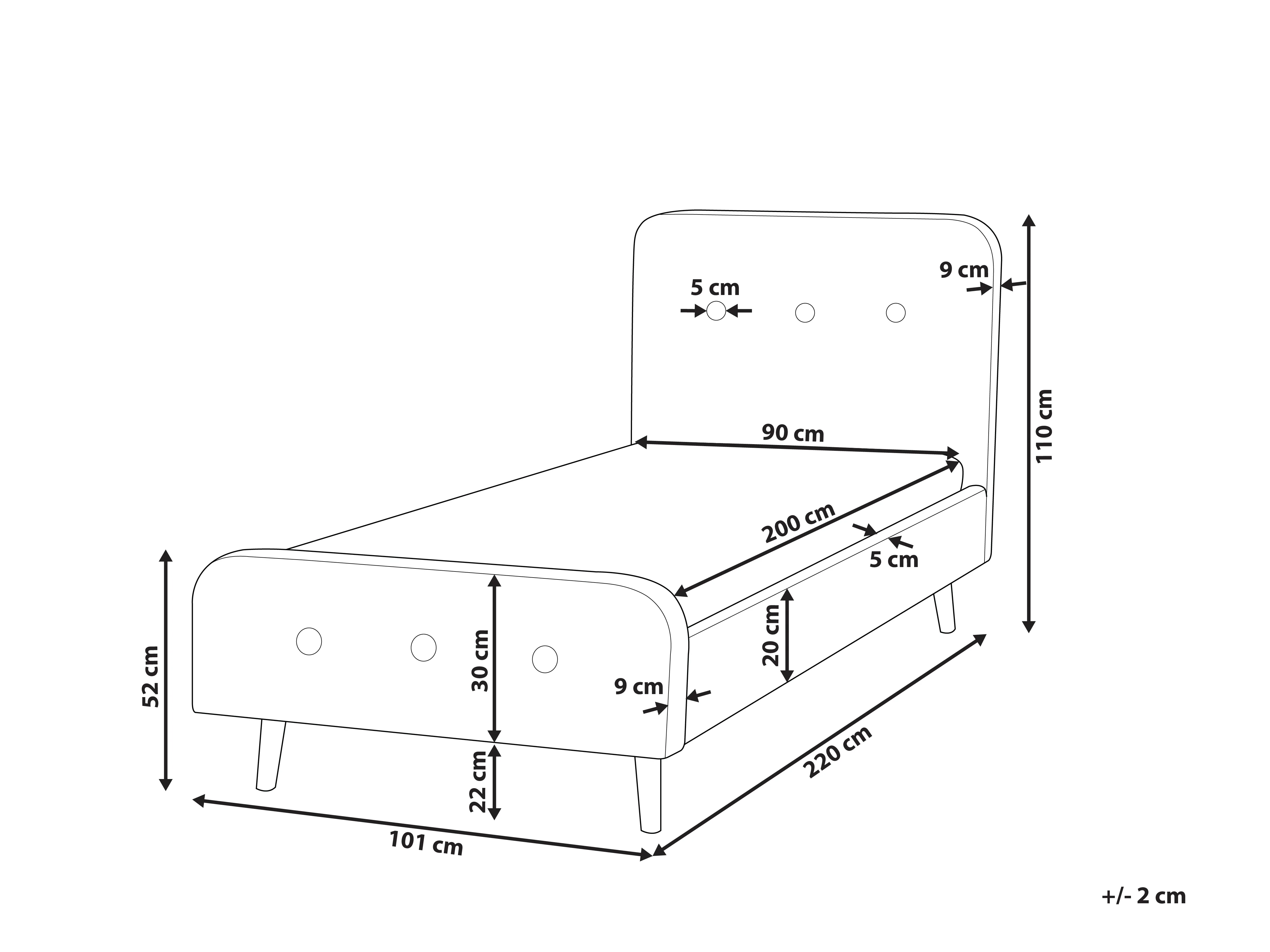 Bed Stof RENNES 90 x 200 cm Donkergrijs