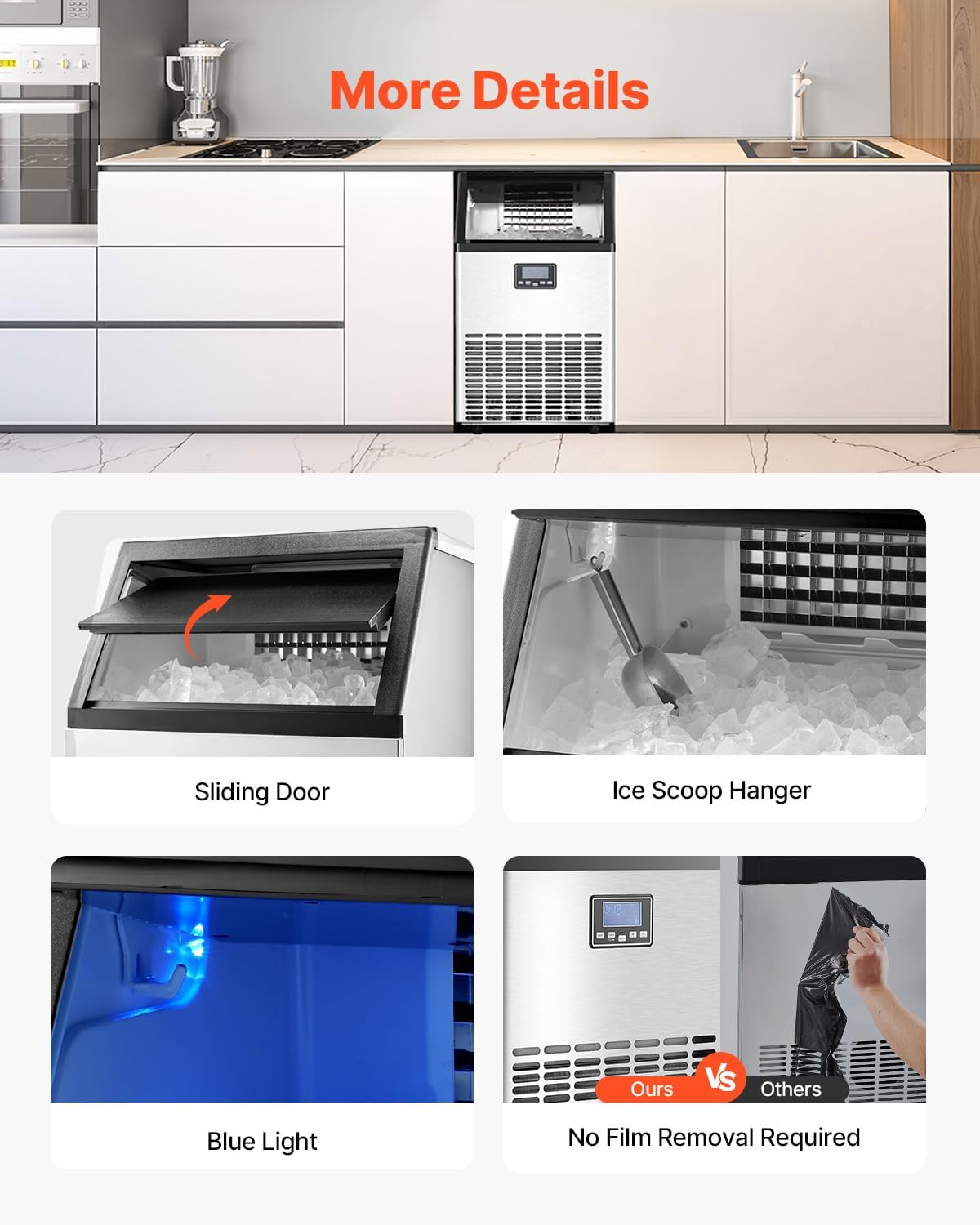 VEVOR kommerzieller Eisbereiter, 150 lbs/24 h, 45 Eiswürfel in 15 Minuten, freistehende Eismaschine mit 33 lbs großer Speicherkapazität für Bar, Büro, Restaurant
