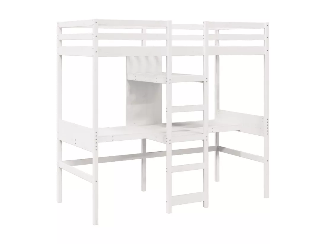 Lit mezzanine avec bureau et étagères blanc 90x200cm pin massif